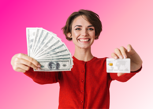 woman with cash and debit card, future of cash